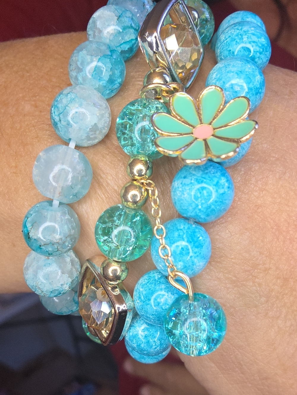 Turquoise Beaded Daisy Charm Bracelet - Women Jewelry